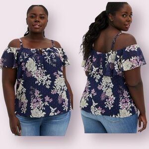 Torrid Floral Clip Dot Chiffon Flowy Top Blue Size 4X